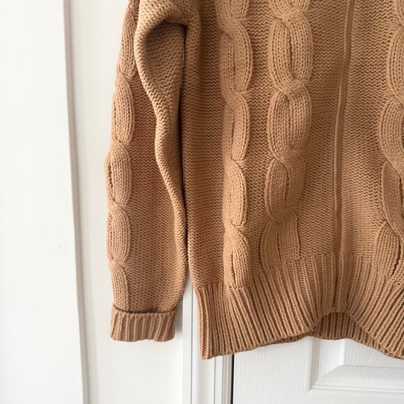 Bambergers Men Vintage Camel Cable Knit Full Zip Collared Cardigan Small NWT New - Picture 4 of 9